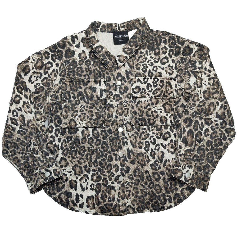 KITTENISH Leopard Skin AOP Women‎ Medium Denim Jean Jacket